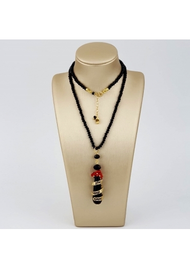Collier con pendente corallo rosso sardo, agata nera﻿