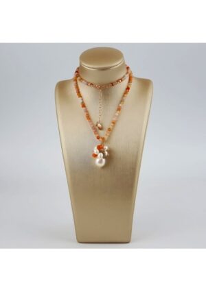 Collier Corniola, labradorite, perle coltivate﻿