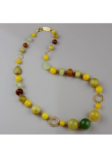 Collier giada birmana, agata gialla