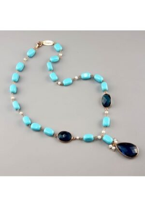 Girocollo turchese 4 fiori e blu light