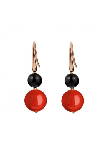Orecchini agata nera corallo bamboo rosso﻿