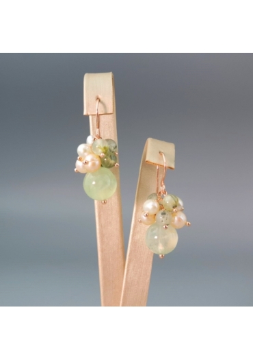 Orecchini Armony, quarzo rutilato verde, perle coltivate﻿