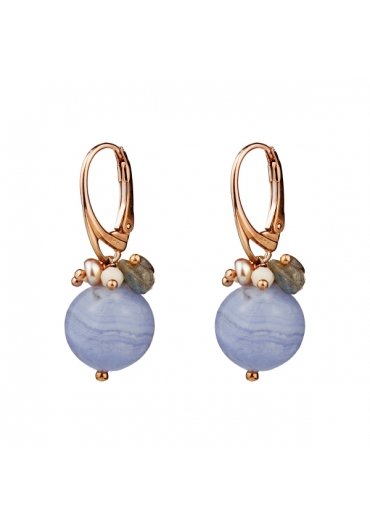 Orecchini calcedonio, perle coltivate, labradorite﻿