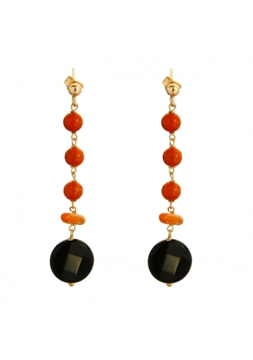 Orecchini corallo rosso sardo, agata nera﻿