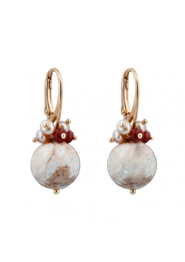 Orecchini diaspro, perle coltivate, agata ruby