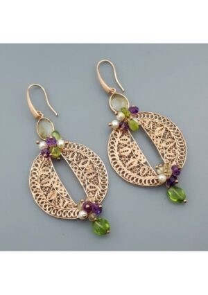 Orecchini filigrana ametista, perle, peridot﻿