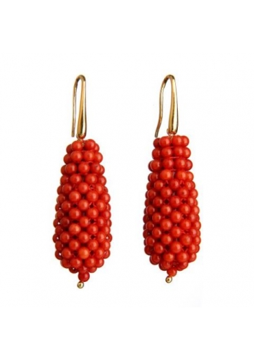 Orecchini goccia tessuta in corallo bamboo rosso