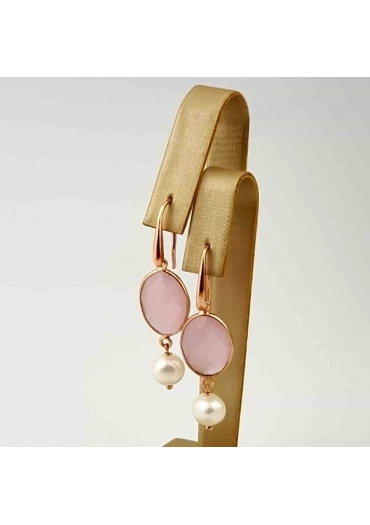 orecchini quarzo rosa perle coltivate-argento﻿
