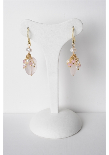 orecchini quarzo rosa perle coltivate-argento﻿