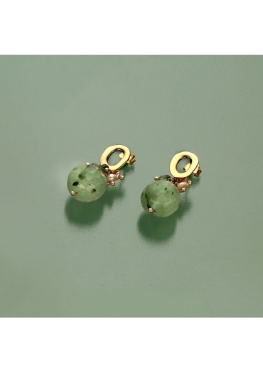 Orecchini quarzo rutilato verde, perle coltivate﻿