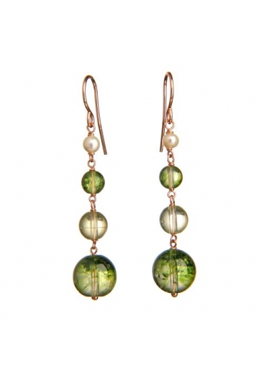 Orecchini quarzo verde muschiato,  quarzo citrino﻿, perle coltivate