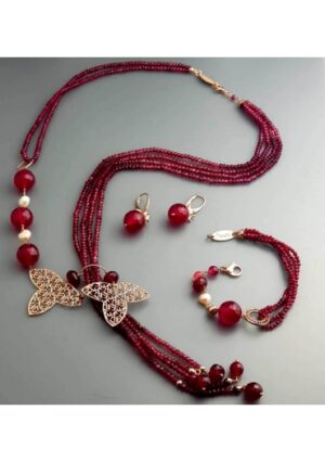 Parure agata ruby, perle coltivate﻿