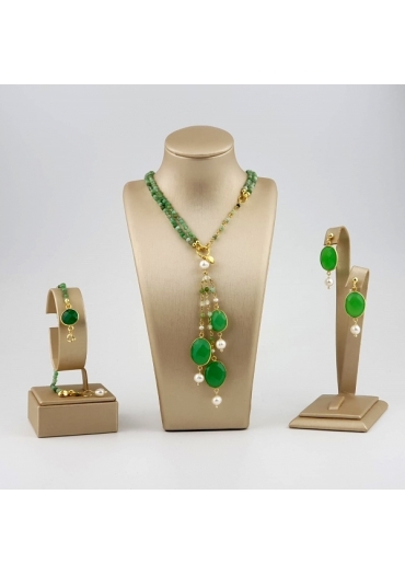 Parure Crisoprasio, perle coltivate