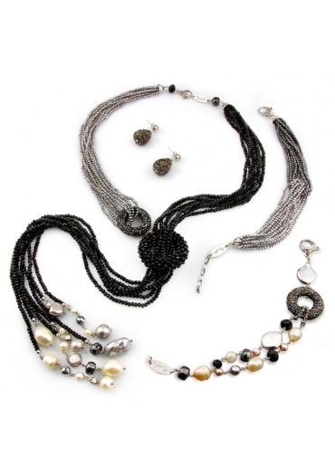 Parure ematite, agata nera,perle coltivate﻿