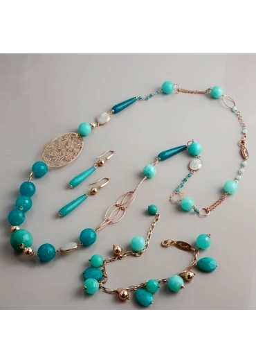 Parure giada verde acqua﻿﻿labradorite bianca﻿
