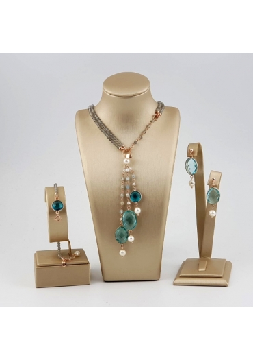 Parure Labradorite,quarzo idrotermale celeste