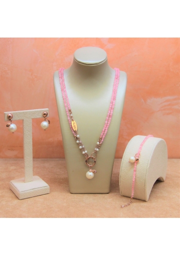 Quarzo rosa taglio diamondE perle coltivate