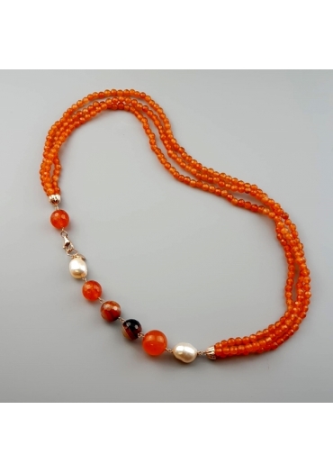 Torchon agata arancione, perle coltivate﻿