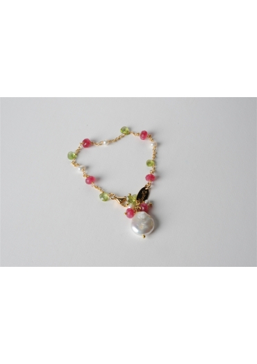 Bracciale charms, perle di fiume, peridoth, giada rosa – cod:BR0899