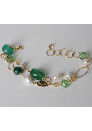 Bracciale a 2 fili, agata verde smeraldo, perle di fiume – cod:BR0577