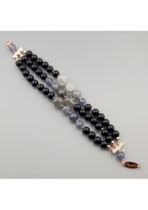 Bracciale agata nera, quarzo rutilato grigio﻿