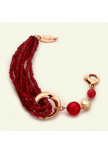 Bracciale agata ruby, perle coltivate, giada rosa﻿