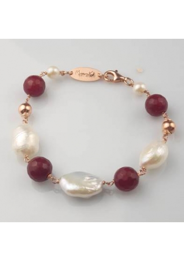 Bracciale agata ruby, perle coltivate﻿