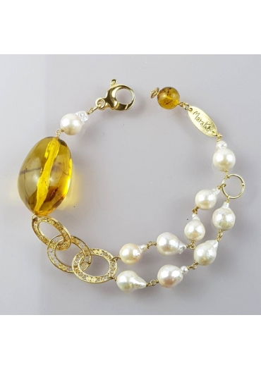 Bracciale ambra messicana, perle barocche – cod:BR1208