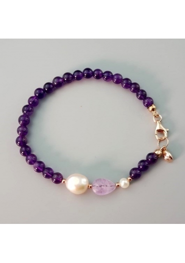 Bracciale ametista6mm, perle coltivate