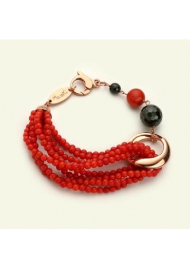 Bracciale bamboo rosso, agata nera
