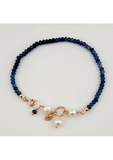 Bracciale Rugiada, Agata blu zaffiro, Perle coltivate