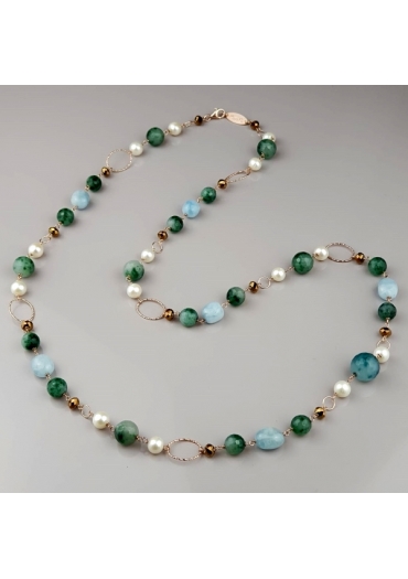 Chanel, acquamarina, agata verde striata, 90 cm