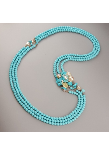 Chanel pasta turchese 6 mm e decoro turchese arizona e perle coltivate﻿
