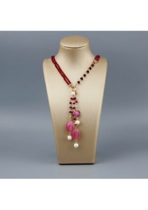 Chanel regolabile 45-90 cm agata ruby, perle coltivate﻿