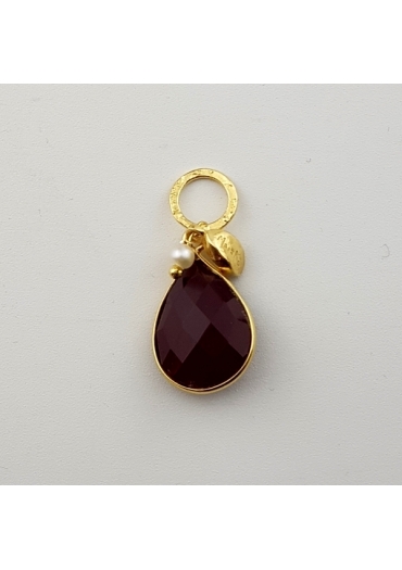 Ciondolo goccia 18 per 13 mm Agata Ruby placcato oro