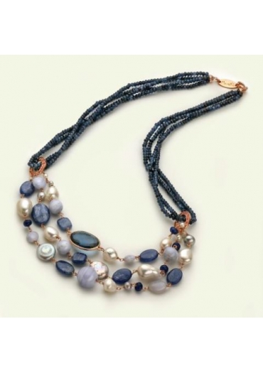 Collana multifili agata blu zaffiro