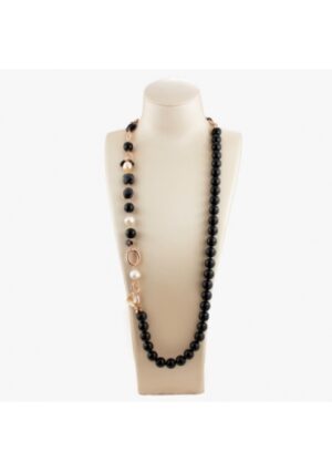 Collana scomponibile, agata nera, perle coltivate﻿