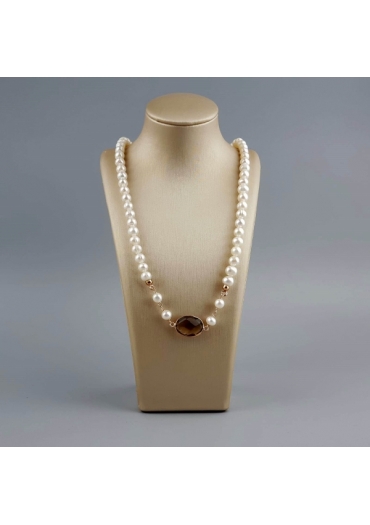 Collier perle coltivate, castone 18 per 13 mm quarzo fumè﻿