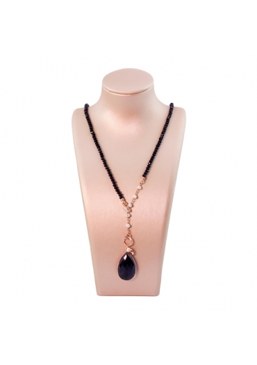Collier Rugiada, rondelle e goccia 24 per 15 mm  Agata nera﻿