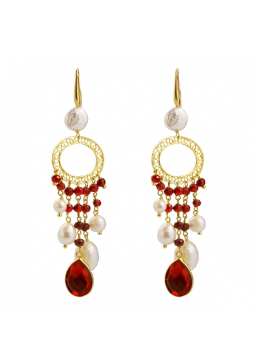 Orecchini agata ruby, perle coltivate﻿
