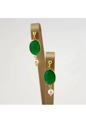 Orecchini agata verde smeraldo, perle coltivate﻿