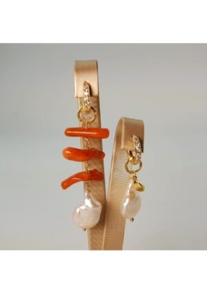 Orecchini fantasy corallo rosso sardo Perle coltivate﻿
