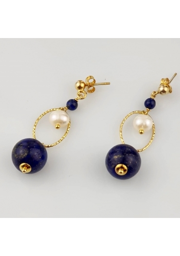 Orecchini lapis, perle coltivate