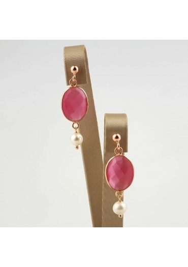 Orecchini quarzi idrotermali rosa, perle coltivate