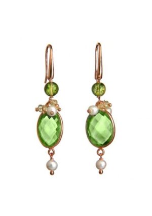Orecchini quarzo muschiato, ametista verde idrotermale, perle coltivate﻿