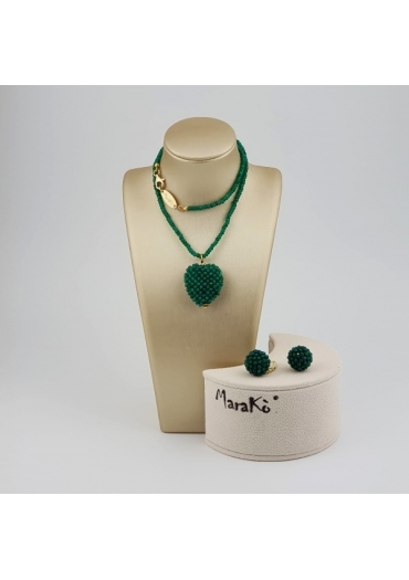 Parure Cuore Agata verde smeraldo