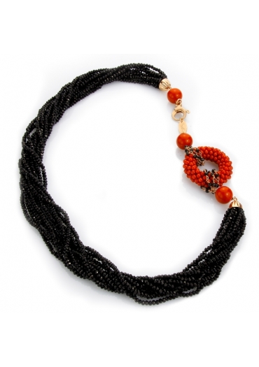 Torchon agata nera, corallo bamboo red