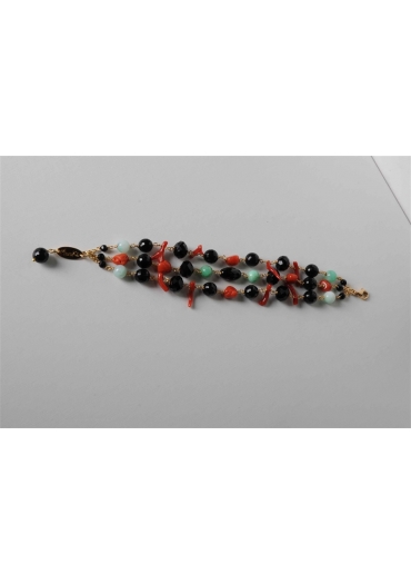 Bracciale a 3 fili agata nera, crisoprasio, corallo rosso – cod:BR0919