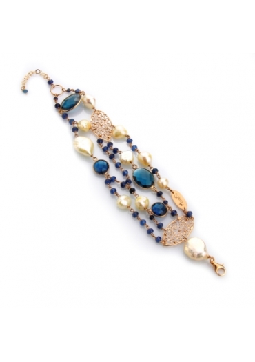 Bracciale agata blu zaffiro,perle coltivate﻿