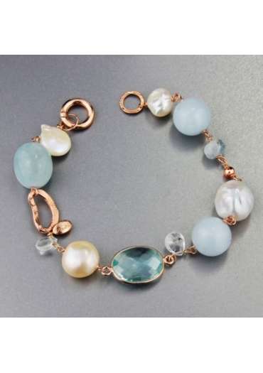 Bracciale perle coltivate, acquamarina milk